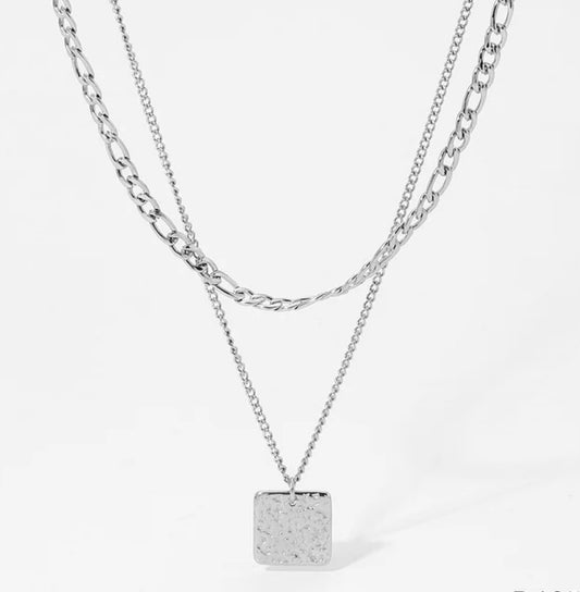 Double Chain Square Pendant (Silver)