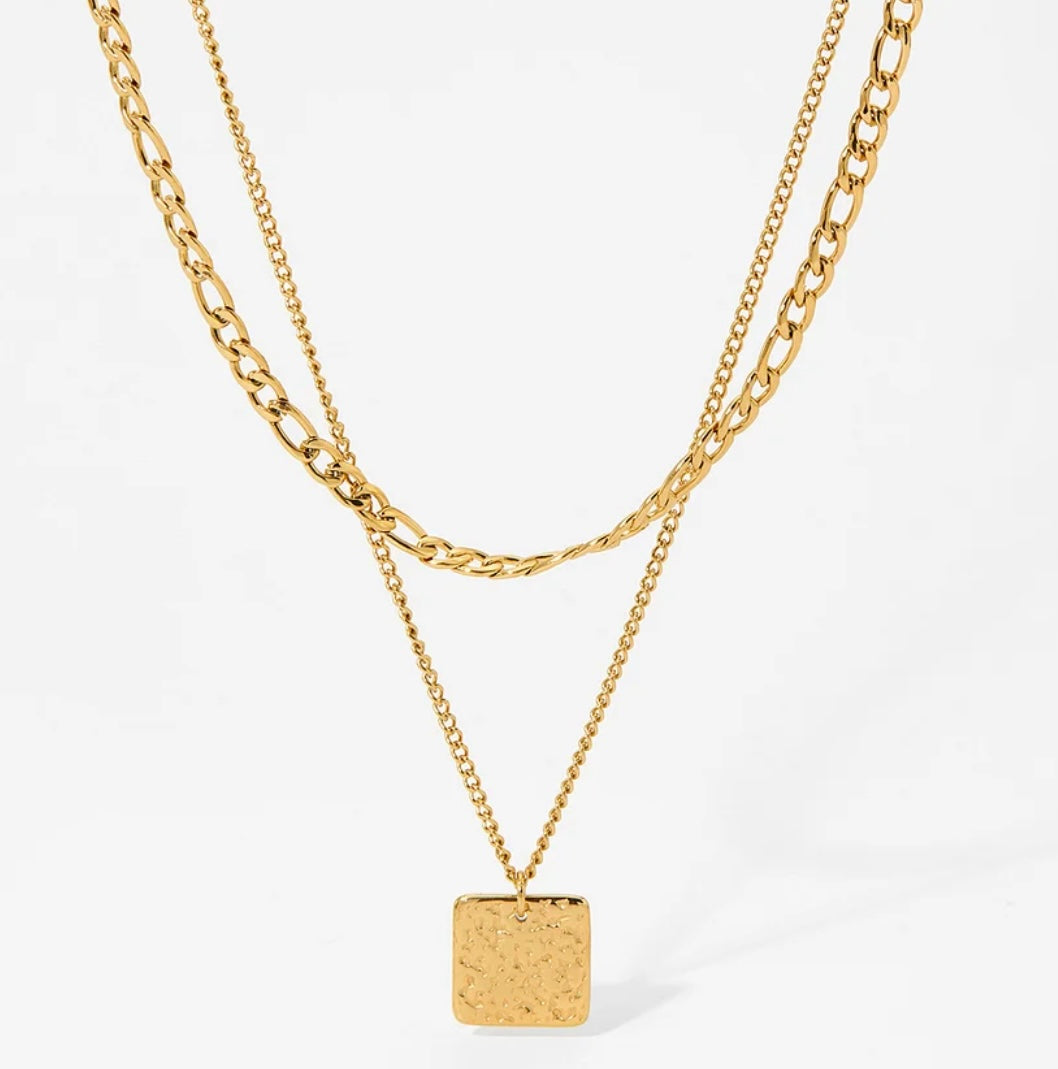 Double Chain Square Pendant (Gold)