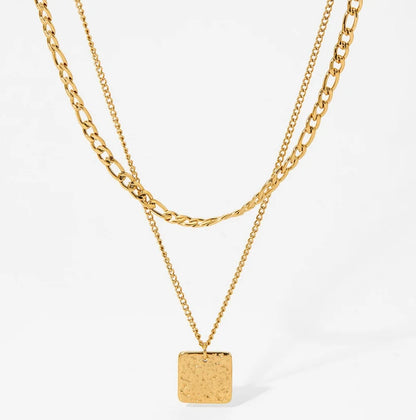 Double Chain Square Pendant (Gold)