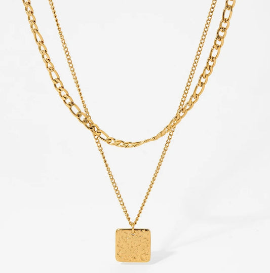 Double Chain Square Pendant (Gold)