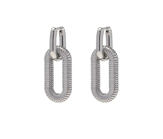 Etched Oval Drop Earrings (Silver)