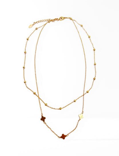 Beaded Clover Double Necklace