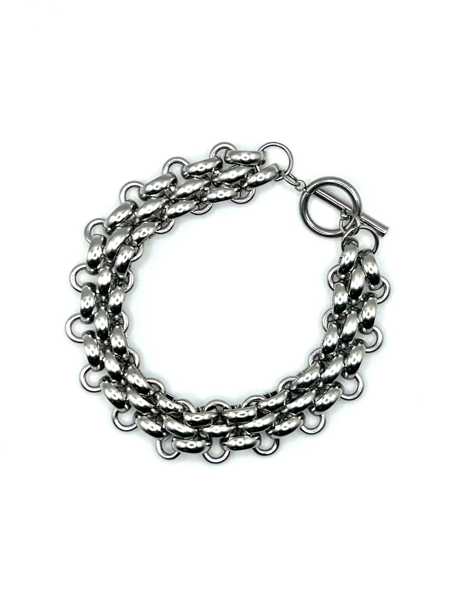 Plaited Statement T-Bar Bracelet (Silver)