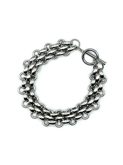 Plaited Statement T-Bar Bracelet (Silver)
