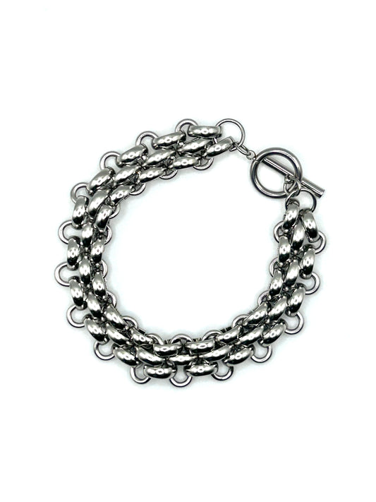 Plaited Statement T-Bar Bracelet (Silver)
