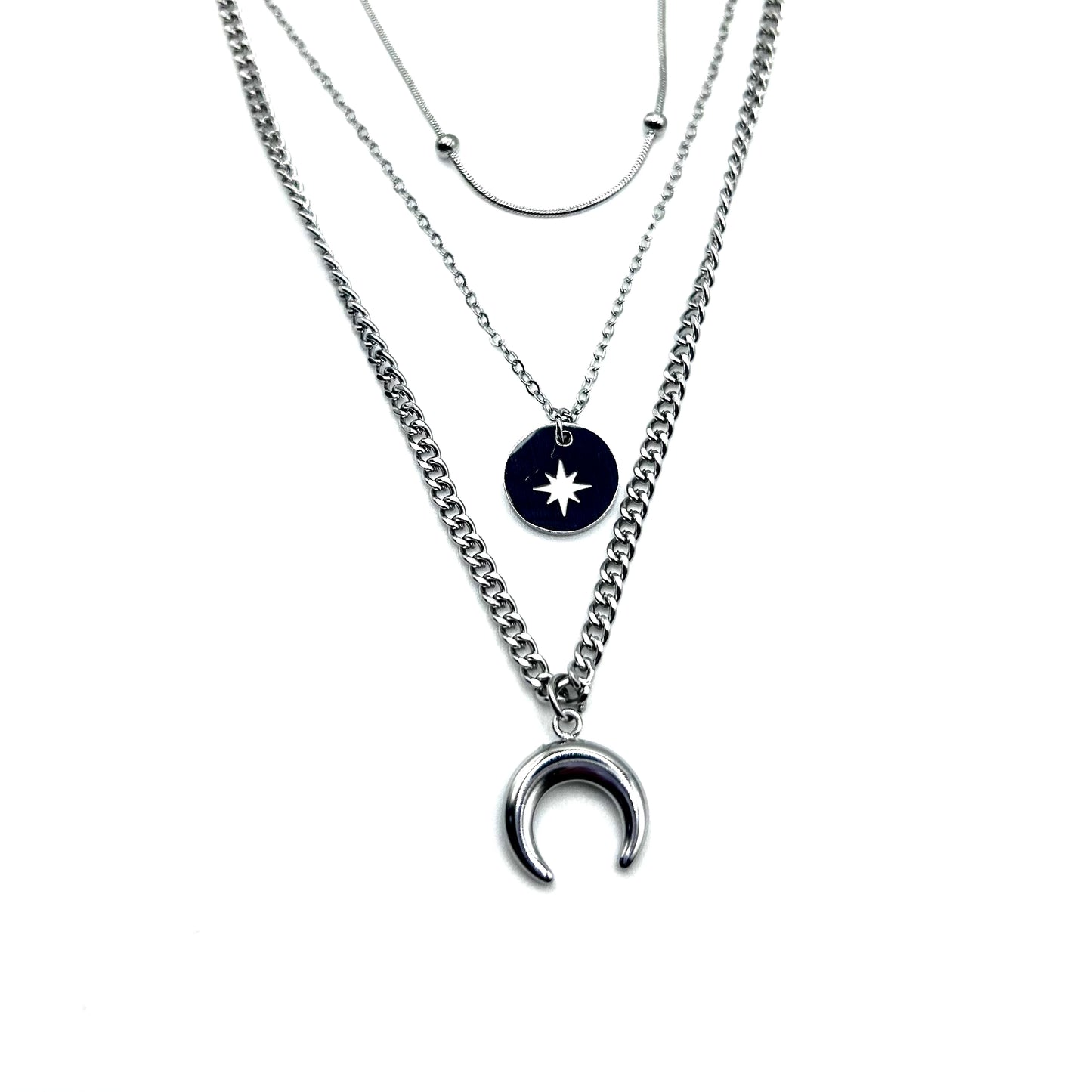 Three Strand Moon Necklace (Silver)