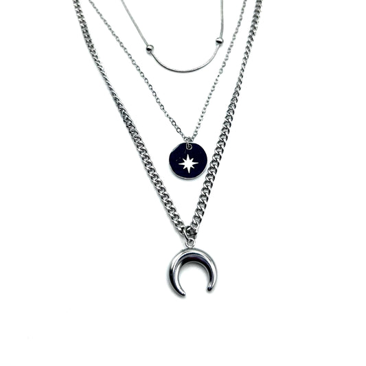 Three Strand Moon Necklace (Silver)
