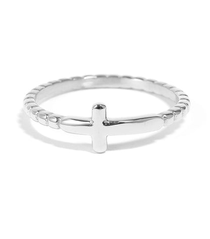 Beaded Cross Ring (Silver)