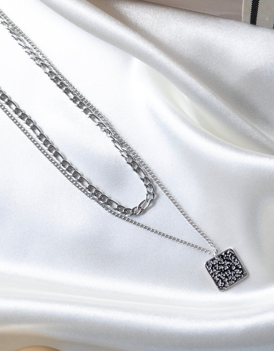 Double Chain Square Pendant (Silver)