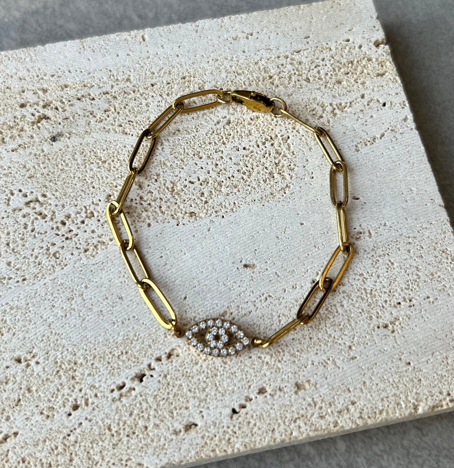 Evil Eye Paperclip Bracelet