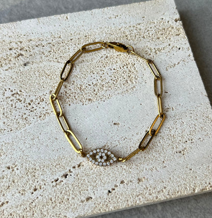 Evil Eye Paperclip Bracelet
