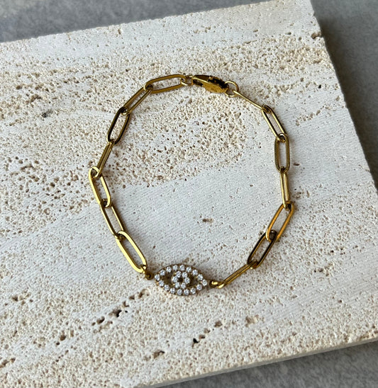 Evil Eye Paperclip Bracelet