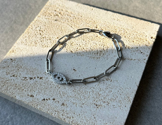 Evil Eye Paperclip Bracelet (Silver)