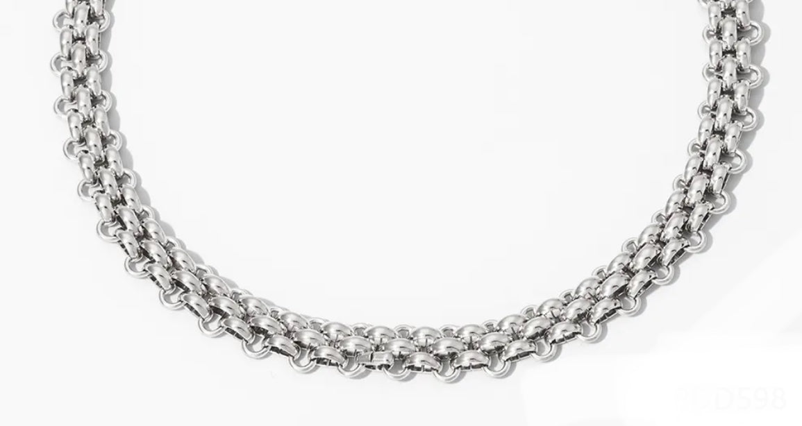 Plaited Statement T-bar Necklace (Silver)