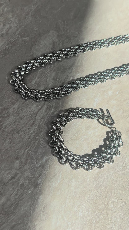 Plaited Statement T-Bar Bracelet (Silver)