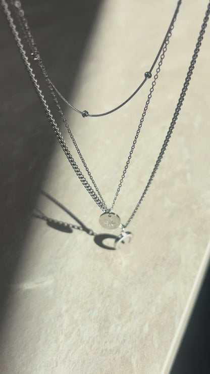 Three Strand Moon Necklace (Silver)